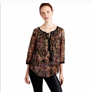 Meadow Rue Anthropologie Black Metallic Gold Shimmer Marya Boho Shirt To…